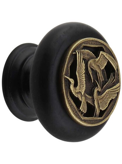 Crane Dance Wood Knob in Dk Walnut/Ant Brass.